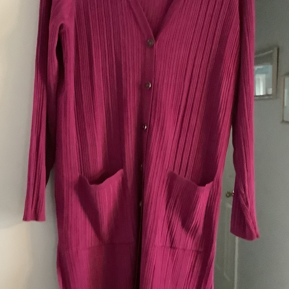 Chico's Ribbed Cardigan Sweater - Fuchsia - Picture 4 of 8